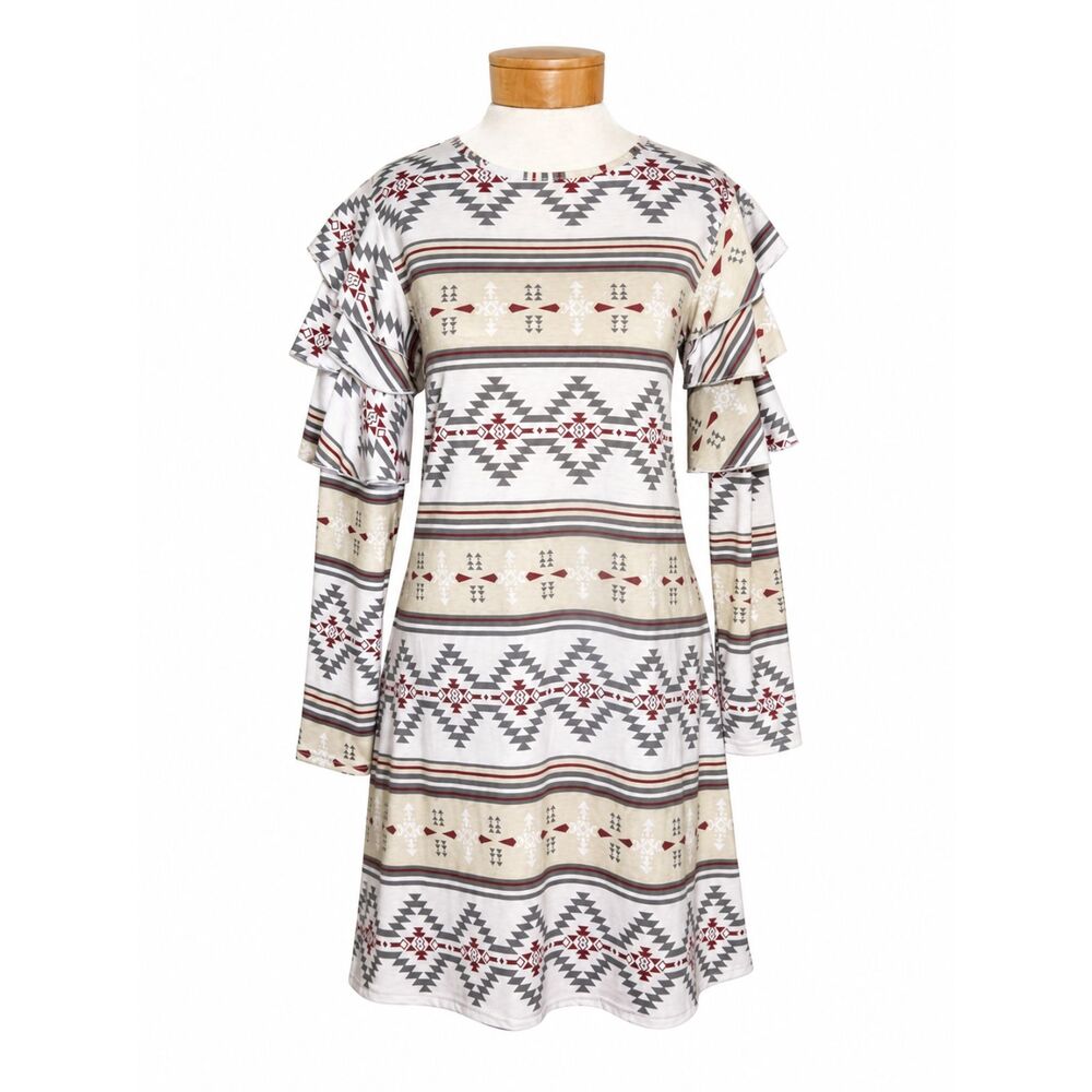 Simply Southern Aztec Dress SM Southwestern Ruffle Long Sleeve Tunic Festival